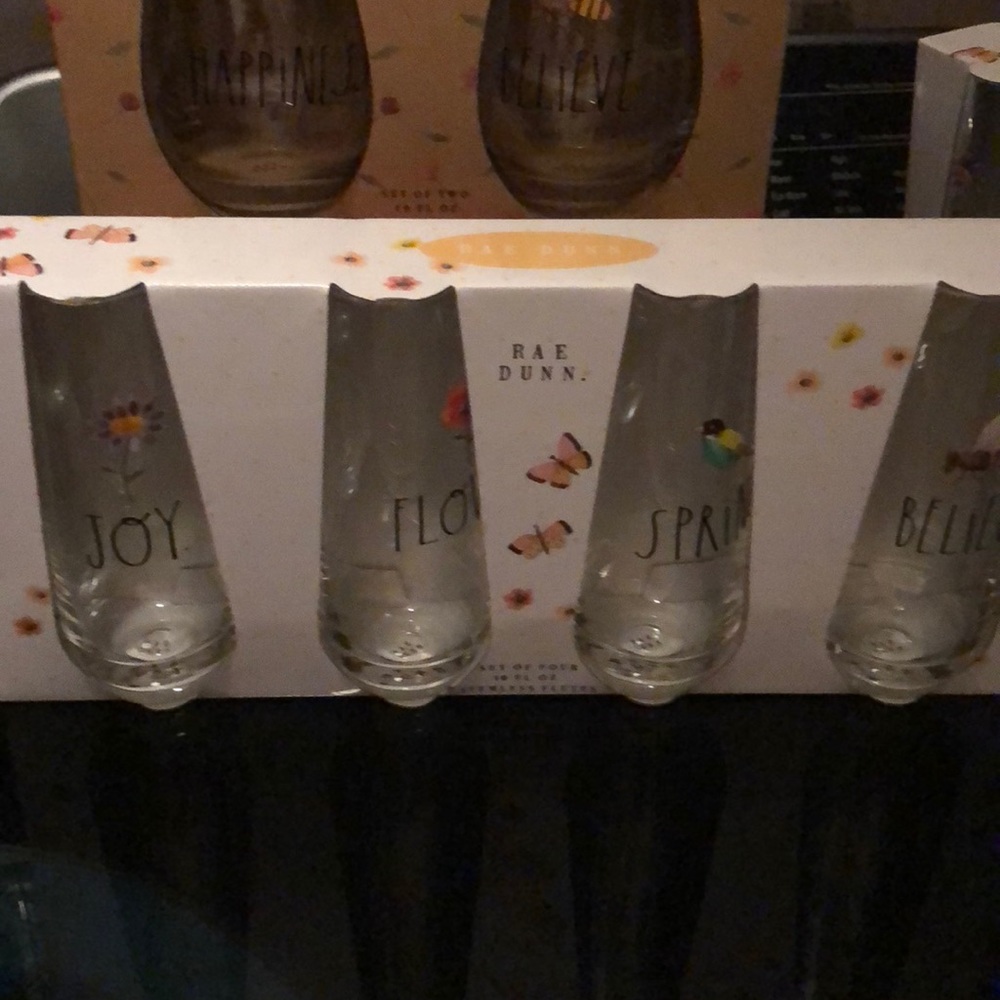 Rae Dunn set of 4 tall stemless flutes